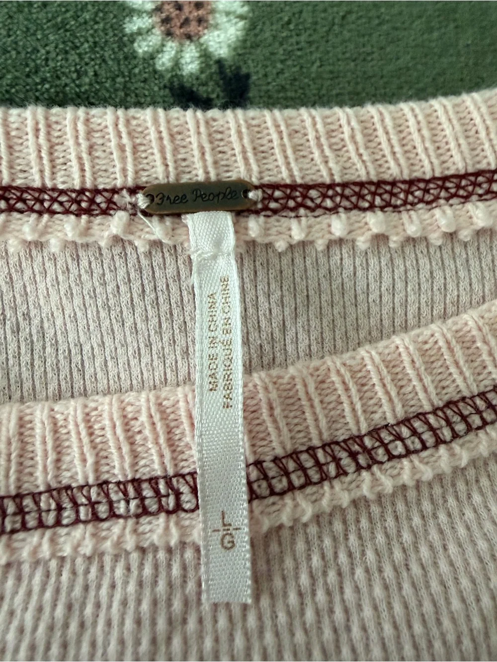 Free People Reversible Pale Pink Long Sleeve Thermal Top with Patterned Cuffs